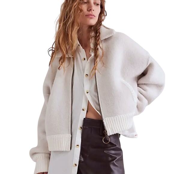 Free People Always Sweater Jacket Women's XL Sea Salt Combo Minimalist NEW - Picture 1 of 7